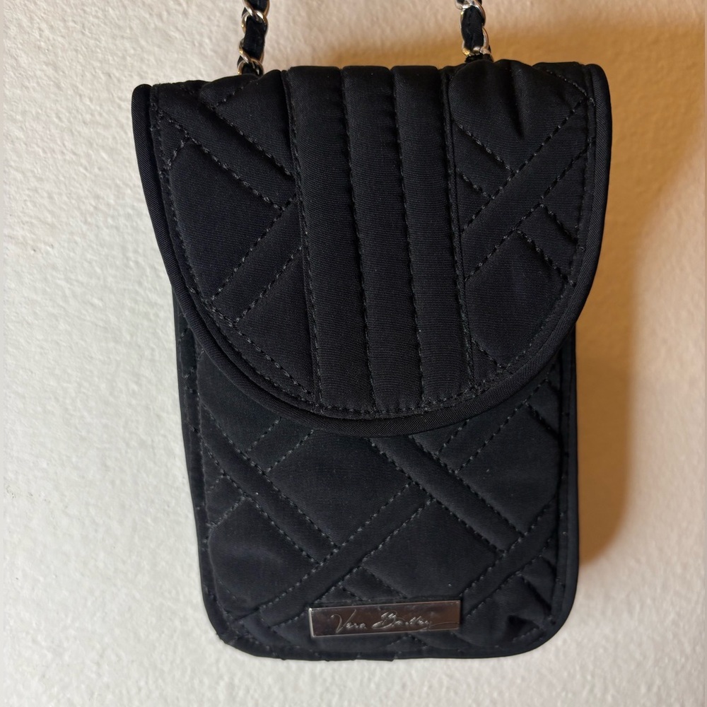 Vintage Vera Bradley Quilted Crossbody Phone Case Card Holder Black - Picture 2 of 10